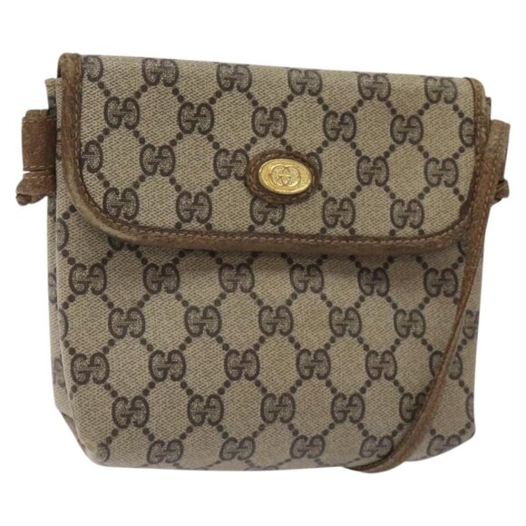 GUCCI GG Supreme Shoulder Bag PVC Beige Gold Auth - Picture 1 of 16